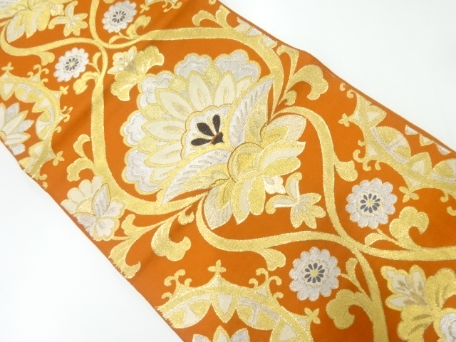 JAPANESE KIMONO / ANTIQUE FUKURO OBI / SILK / WOVEN FLOWERSJAPANESE KIMONO / ANTIQUE FUKURO OBI / SILK / WOVEN FLOWER